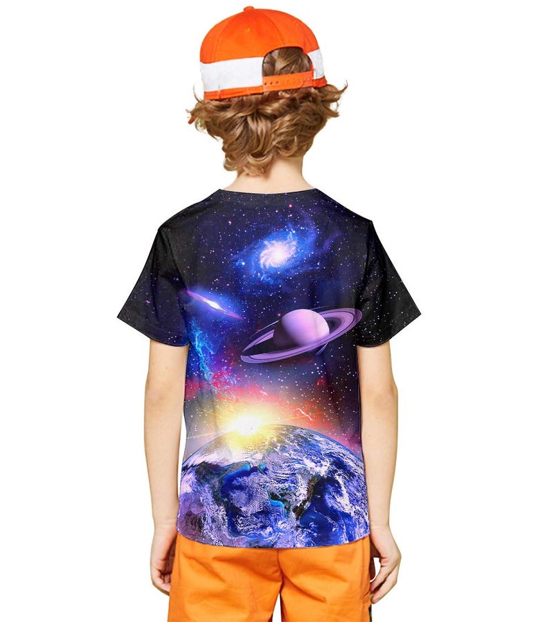 LAIDIPAS Kids Shirts for Boys Girls Summer T-Shirts for Children Unisex Short Sleeve 3D Graphic Space Tops Outfit 11-13 Years - Image 2